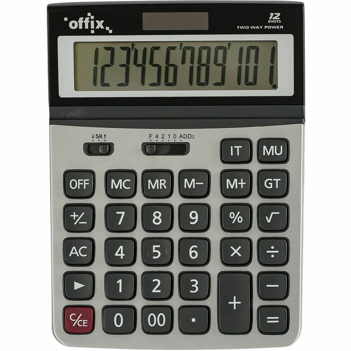 Offix D28 Desktop Calculator - Large Display, 4-Key Memory - 12 Digits - Battery/Solar Powered - 7.5" (190.50 mm) Height x 5.5" (139.70 mm) Width - Desktop - 1 Each