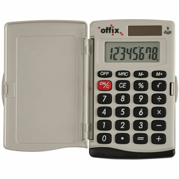 Offix KC370-2 Pocket Calculator - Constant Memory, 3-Key Memory, Dual Power - 8 Digits - Battery/Solar Powered - 3.5" (88.90 mm) Height x 2.3" (57.15 mm) Width x 0.4" (9.52 mm) Depth - Pocket - 1 Each
