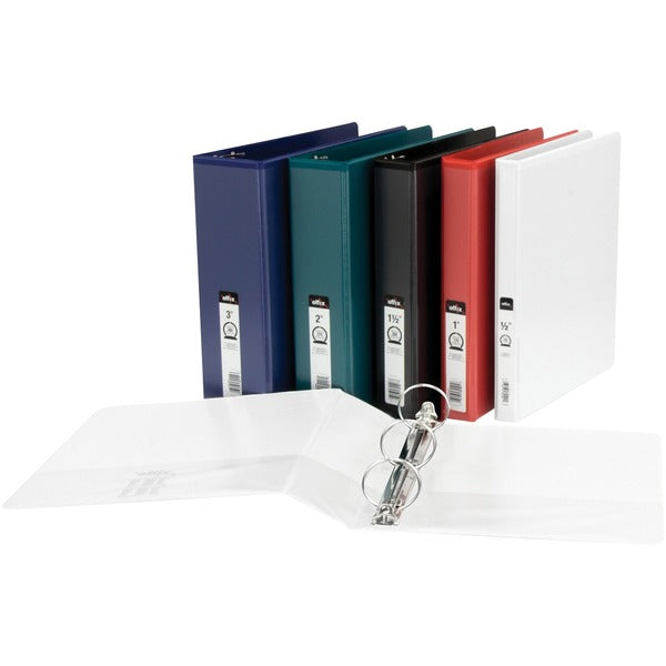 Offix Ring Binder - 2" (50.80 mm) Binder Capacity - Letter - 8 1/2" (215.90 mm) x 11" (279.40 mm) Sheet Size - 2" (50.80 mm) Ring - Fastener(s): Round Ring - Pocket(s): 2, Internal - Polypropylene, Board - Blue - Recycled - PVC-free, Clear Overlay, Transf