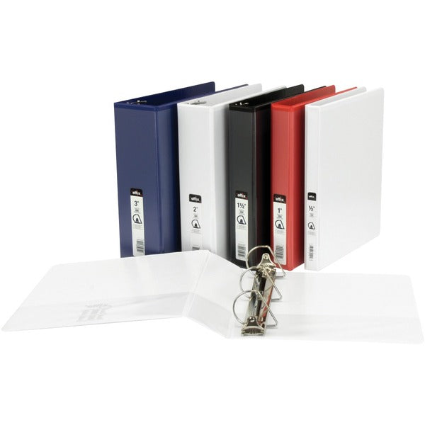 Offix Ring Binder - 3" (76.20 mm) Binder Capacity - Letter - 8 1/2" (215.90 mm) x 11" (279.40 mm) Sheet Size - Fastener: D-Ring - Pocket: 2, Internal - Polypropylene, Board - Black - Recycled - PVC-free, Clear Overlay, Transfer Safe - 1 Each