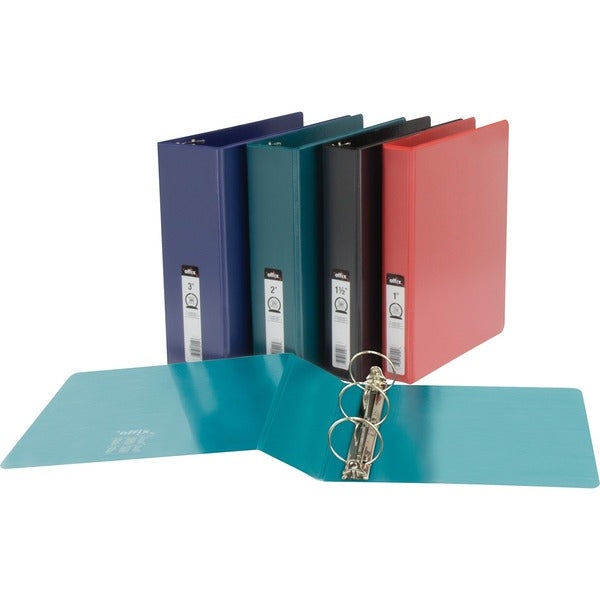 Offix Ring Binder - 1" Binder Capacity - Letter - 8 1/2" x 11" Sheet Size - 1" (25.40 mm) Ring - Round Ring Fastener(s) - 2 Internal Pocket(s) - Polypropylene, Board - Black - Recycled - PVC-free, Label Holder - 1 Each