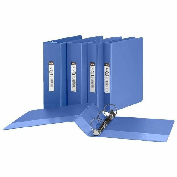 Offix Ring Binder - 1" (25.40 mm) Binder Capacity - Letter - 8 1/2" (215.90 mm) x 11" (279.40 mm) Sheet Size - Fastener(s): Round Ring - Pocket(s): 2, Internal - Polypropylene, Board - Blue - Recycled - PVC-free, Label Holder - 1 Each