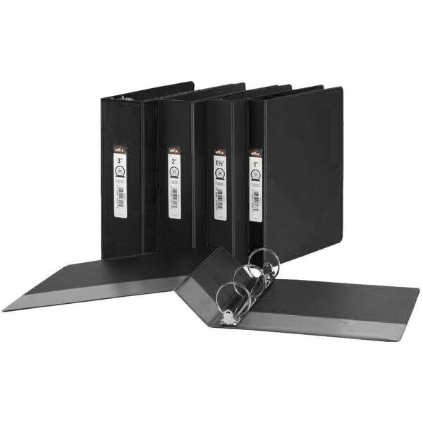 Offix Ring Binder - 1 1/2" (38.10 mm) Binder Capacity - Letter - 8 1/2" (215.90 mm) x 11" (279.40 mm) Sheet Size - Fastener: Round Ring - Pocket: 2, Internal - Polypropylene, Board - Black - Recycled - PVC-free, Label Holder - 1 Each