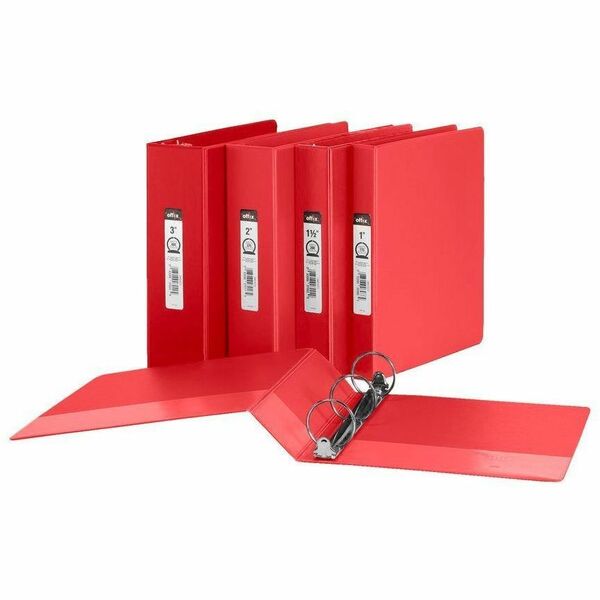 Offix Ring Binder - 3" (76.20 mm) Binder Capacity - Letter - 8 1/2" (215.90 mm) x 11" (279.40 mm) Sheet Size - Fastener: Round Ring - Pocket: 2, Internal - Polypropylene, Board - Red - Recycled - PVC-free, Label Holder - 1 Each
