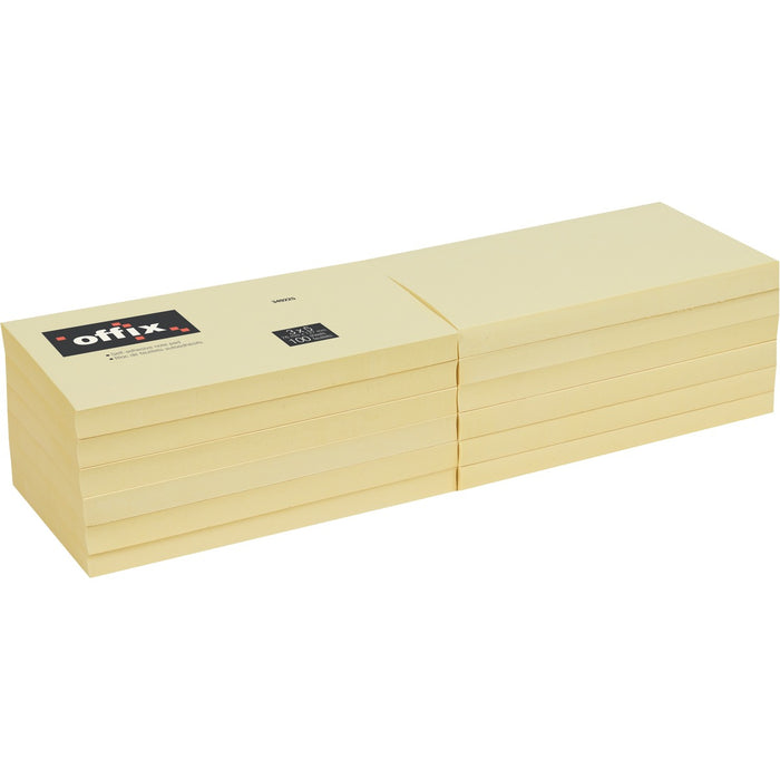 Offix Adhesive Note - 3" (76.20 mm) Flag/Note Width x 5" (127 mm) Flag/Note Length - Rectangle - 100 Sheets per Pad - Yellow - Self-adhesive - 12 / Pack