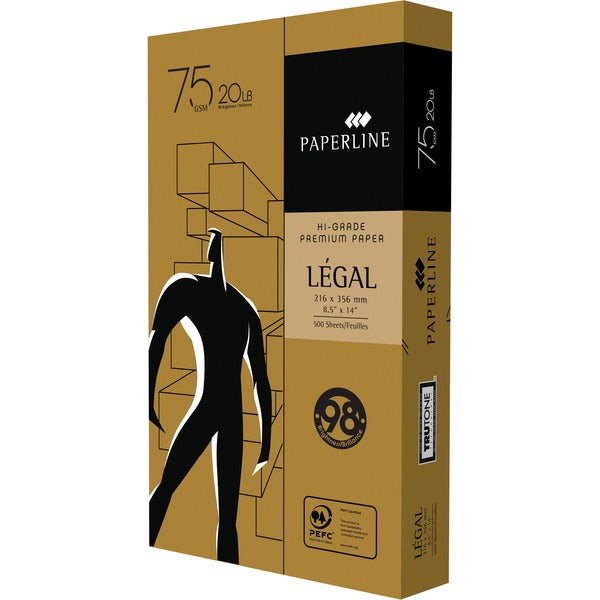 Paperline High Grade Premium Copy Paper - White - 98 Brightness - Legal - 8 1/2" (215.90 mm) x 14" (355.60 mm) - 20 lb (9071.85 g) Basis Weight - Programme for the Endorsement of Forest Certification (PEFC) - White - 5000 / Box