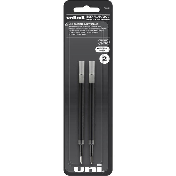 uniball&trade; 207 PLUS+ Gel Pen - 0.70 mm, Medium Point - Black Ink - Super Ink, Water Resistant, Fade Resistant, Fraud Resistant - 2 / Pack