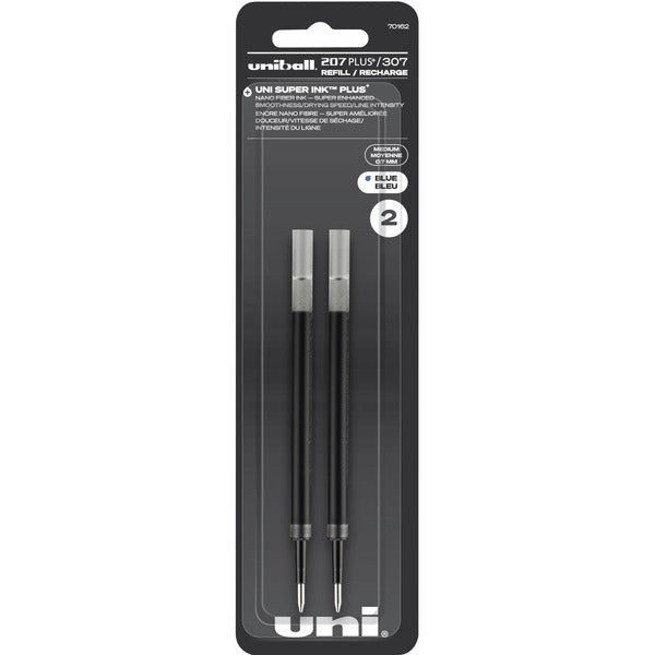 uniball&trade; 207 PLUS+/307 Gel Pen Refill - 0.70 mm Point - Blue Ink - Super Ink, Water Resistant, Fade Resistant, Fraud Resistant - 2 / Pack