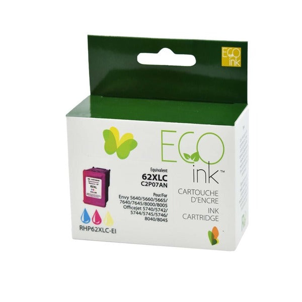 Eco Ink Ink Cartridge - Remanufactured for Hewlett Packard C2P07AN / 62XL - Color - 415 Pages - 1 Pack