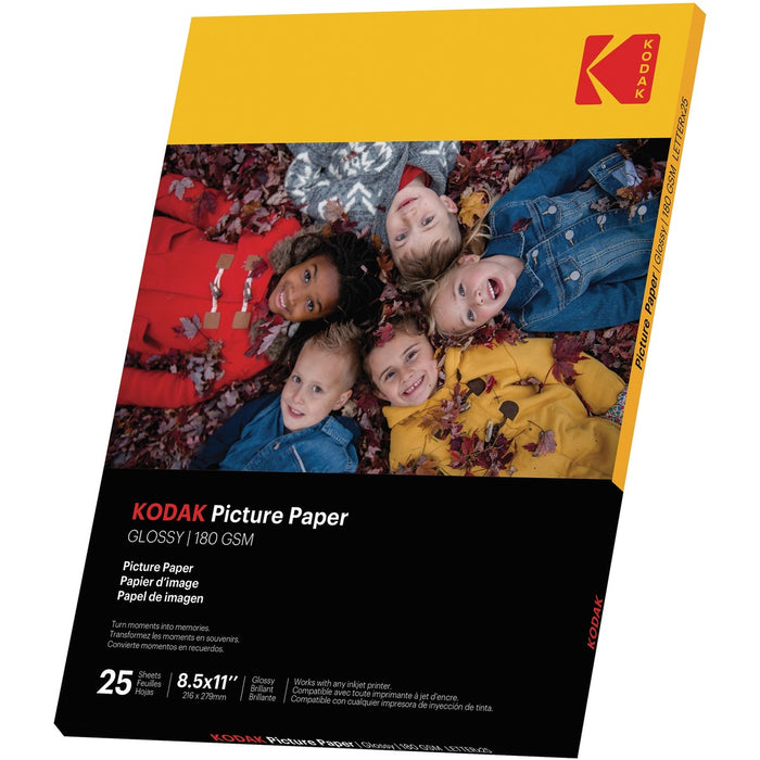 Kodak Photo Paper - Letter - 8 1/2" (215.90 mm) x 11" (279.40 mm) - 48 lb (21772.43 g) Basis Weight - Glossy - Smear-free, Smudge-free - 25 / Pack