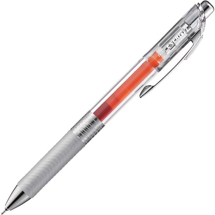 Pentel EnerGel Gel Pen - Refillable - Retractable - Orange Ink - Dye-based, Water Based, Gel-based - Clear, Crystal Barrel - Metal Tip - Writing - 1 Each
