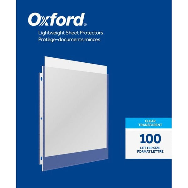 Oxford Sheet Protector - 2 mil (0.05 mm) Thickness - For Letter 8 1/2" (215.90 mm) x 11" (279.40 mm) Sheet - 3 x Holes - Ring Binder - Clear - 100 / Box