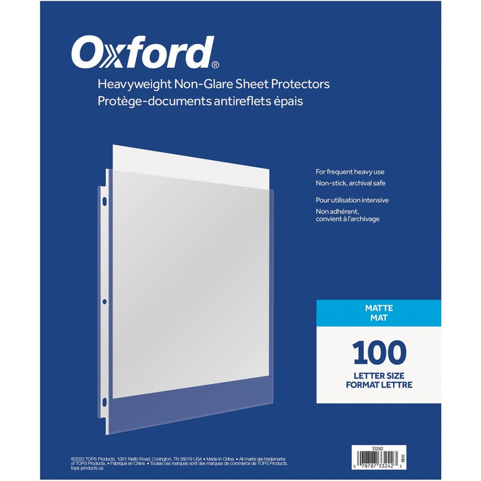 Oxford Sheet Protector - 3 mil (0.08 mm) Thickness - For Letter 8 1/2" (215.90 mm) x 11" (279.40 mm) Sheet - 3 x Holes - Ring Binder - 100 / Box