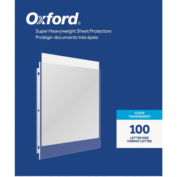 Oxford Sheet Protector - 4 mil (0.10 mm) Thickness - For Letter 8 1/2" (215.90 mm) x 11" (279.40 mm) Sheet - 3 x Holes - Ring Binder - Clear - 100 / Box