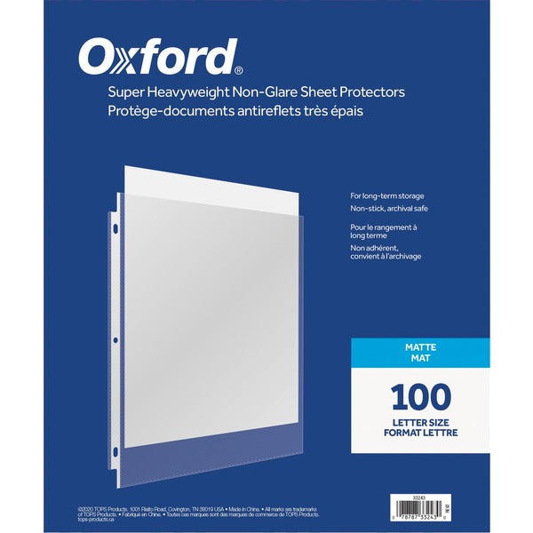 Oxford Sheet Protector - 4 mil (0.10 mm) Thickness - For Letter 8 1/2" (215.90 mm) x 11" (279.40 mm) Sheet - 3 x Holes - Ring Binder - 100 / Box