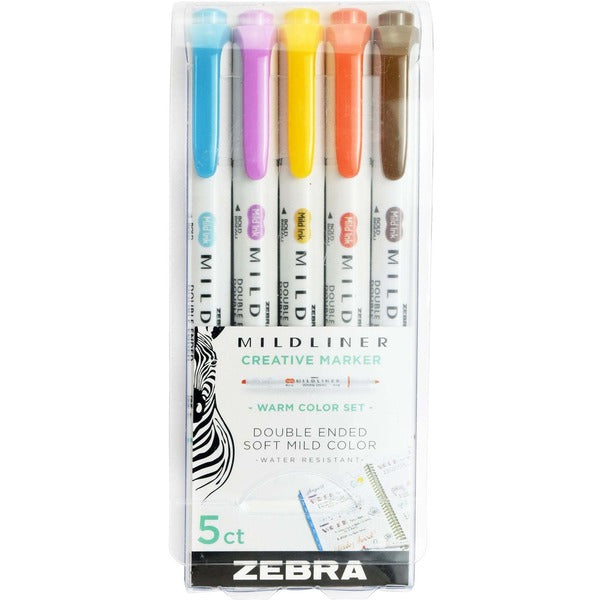 Zebra Mildliner Highlighter 5pk Deep & Warm - Fine Chisel, Broad Bullet Marker Point - Assorted Ink - Water Based - Plastic Barrel - 5 / Pack