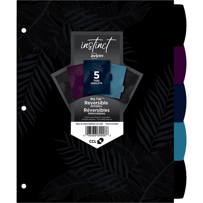 Avery&reg; Big Tab Reversible Dividers 5 Tabs, Instinct Pattern - 5 Write-on Tab(s) - 3 Hole Punched - Assorted Tab(s) - 5 / Pack