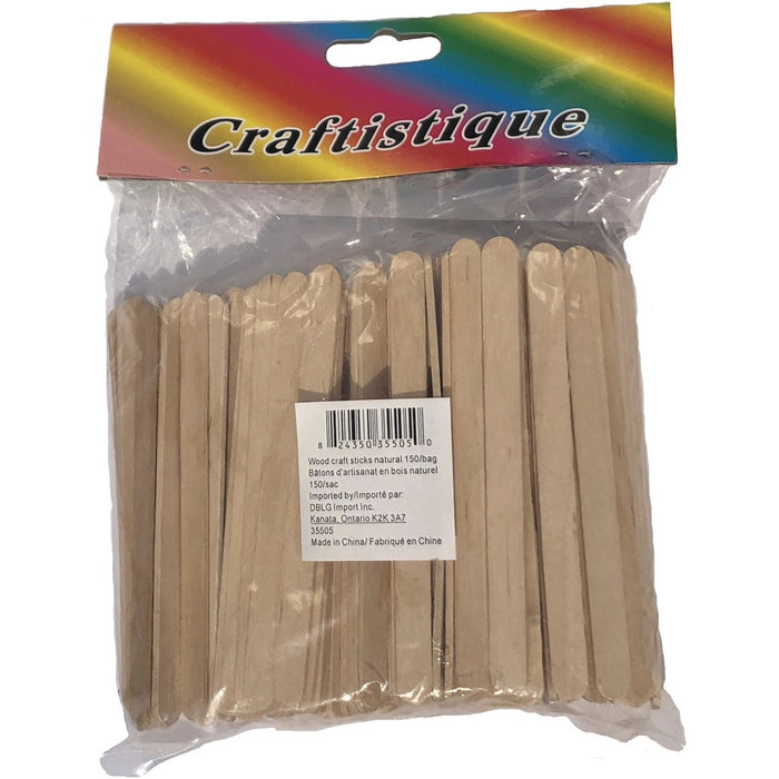 DBLG Import Natural Popsicle Sticks 150/Bag - Craft Project, Construction, Frame - 4.50" (114.30 mm) Length - Natural - 150 / Pack