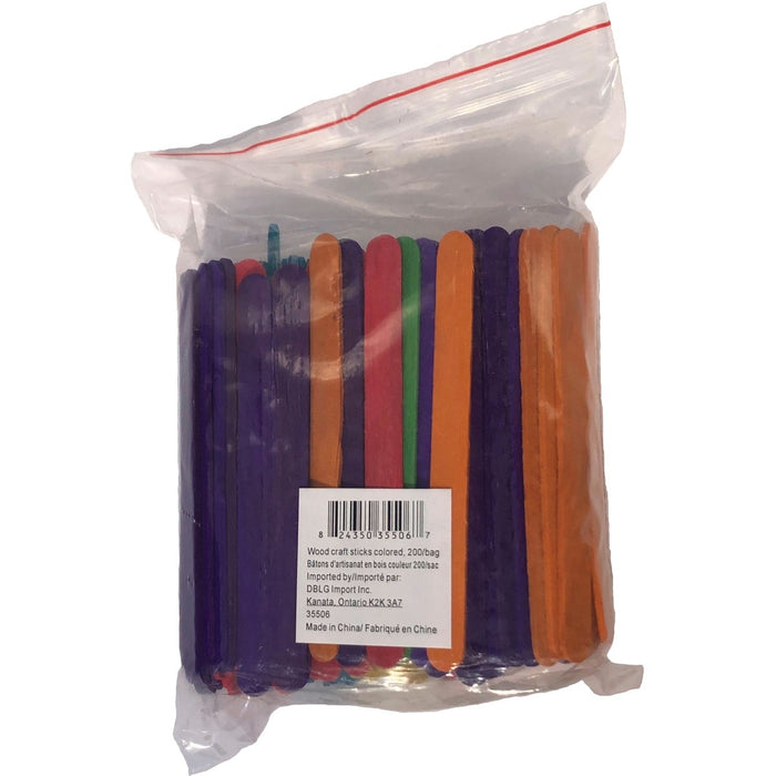 DBLG Import Inc Coloured Popsicle Sticks - Craft Project, Construction, Frame, Jewelry Box, Home - 4.50" (114.30 mm) Length - Assorted - 200 / Pack
