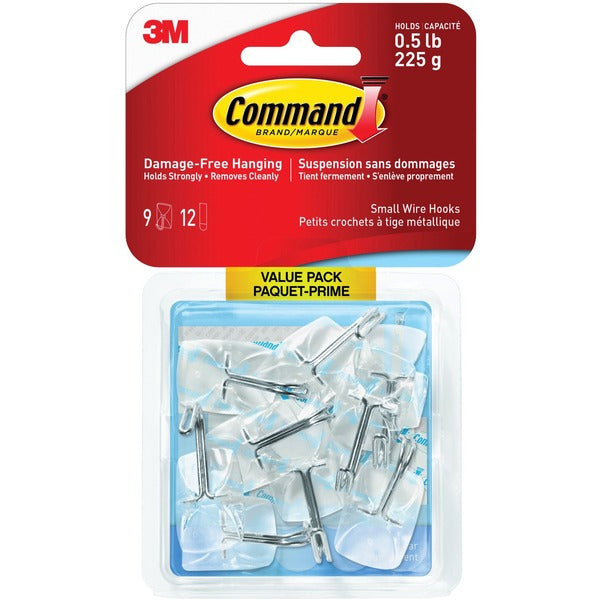 Command Wire Hooks 17067CLRC-VP-Small, 9 Hooks/12 Strips/Value Pack - 8 oz (226.80 g) Capacity - for Utensil - Clear - 9 / Pack