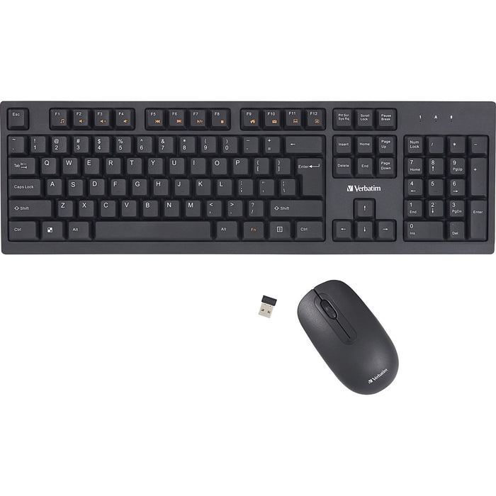 Verbatim Wireless Keyboard and Mouse - USB Type A Wireless Bluetooth 2.40 GHz Keyboard - USB Type A Wireless Mouse - Optical - 1000 dpi - 3 Button - Multimedia Hot Key(s) - Symmetrical - AA, AAA - Compatible with Windows, Mac - 1 Each