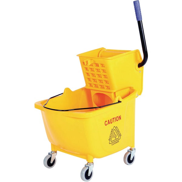 Globe 35 Qt Sidepress Bucket and Wringer Yellow - 33.12 L - Non-marking Caster, Caster, Handle - 34.50" (876.30 mm) x 16" (406.40 mm) - Yellow - 1 Each