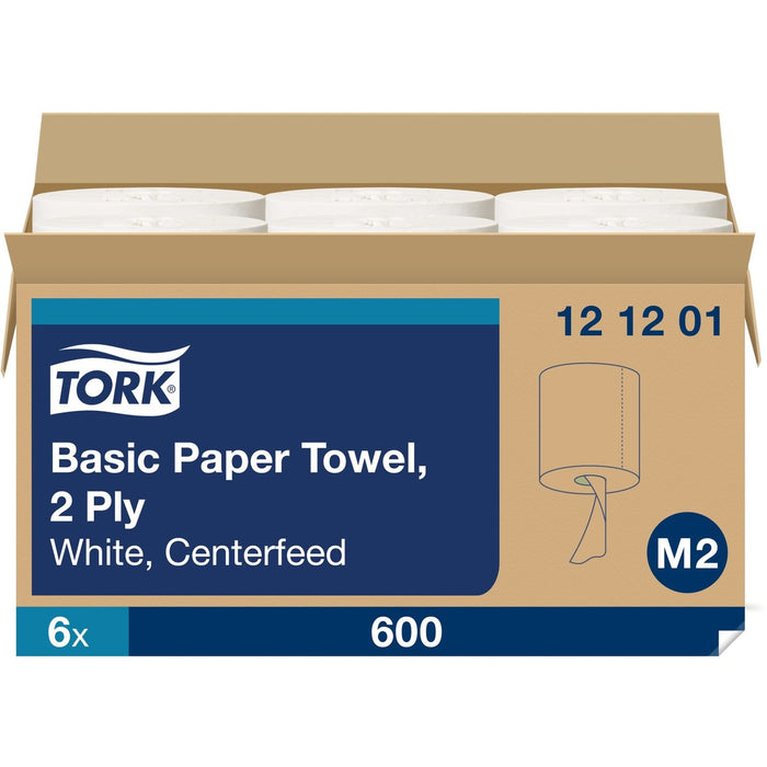 TORK Advanced Soft Centerfeed Hand Towel, 2-Ply, White - 2 Ply - 11.80" (299.72 mm) Width - 600 Sheets/Roll - 7.80" (198.12 mm) Roll Diameter - 2.90" (73.66 mm) Core - White - Paper - 600 / Roll