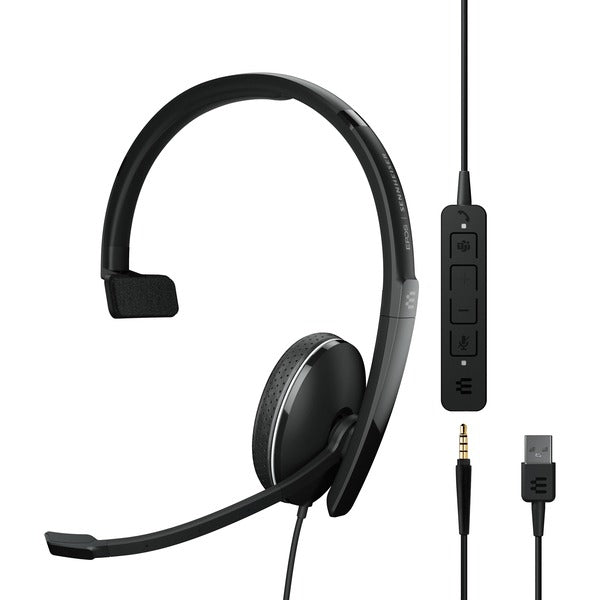 EPOS ADAPT 135T USB II - Mono - USB, Mini-phone (3.5mm) - Wired - On-ear - Monaural - Ear-cup - 7.6 ft (2.32 m) Cable - Noise Canceling