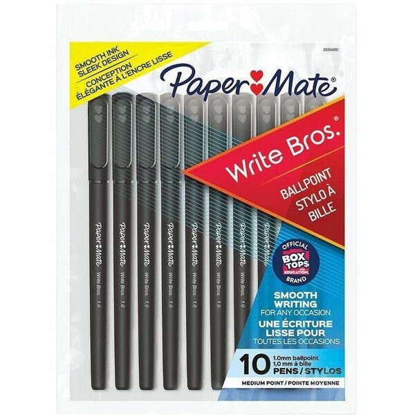 Paper Mate Write Bros Ballpoint Pen - 1 mm (0.04") Medium Pen Point - Black Ink - 10 Pack