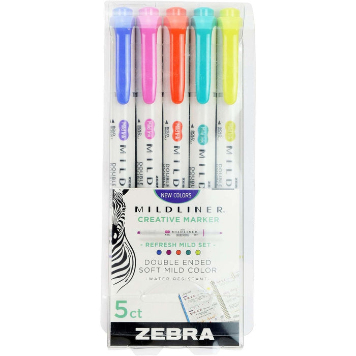 Zebra Pen Mildliner Double Ended Highlighter Assorted Refresh 5Pk - Assorted Ink - 5 / Pack