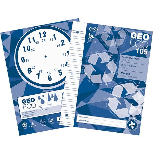 EXECO Eco-friendly Canada Notebooks - 40 Pages - Interlined - 3 Hole(s) - 10.87" (276 mm) x 8.39" (213 mm) - Perforated, Hole-punched - Recycled