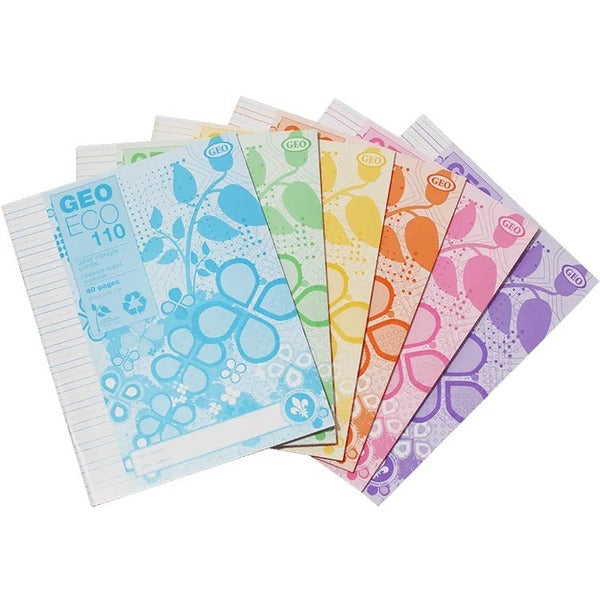 GEO Small Eco-friendly Exercise Book - 40 Pages - Interlined, Dotted - 9.13" (232 mm) x 7.13" (181 mm) - Recycled