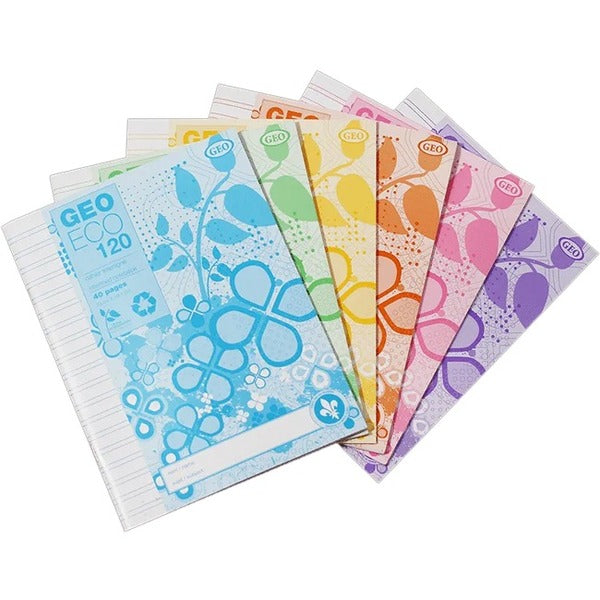 GEO Small Eco-friendly Exercise Book - 40 Pages - Interlined - 9.13" (232 mm) x 7.13" (181 mm) - Eco-friendly - Recycled