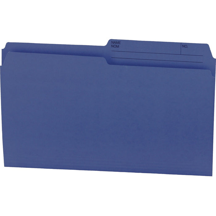 Hilroy 1/2 Tab Cut Legal Recycled Top Tab File Folder - 8 1/2" (215.90 mm) x 14" (355.60 mm) - 10.5 pt. (3.70 mm) - Navy - Reversible - 10% Paper Recycled - 100 Box