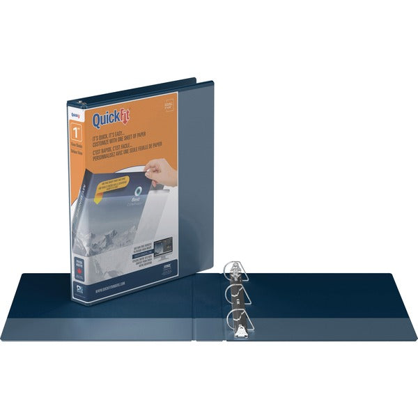 QuickFit Ring Binder - 1" (25.40 mm) Binder Capacity - Letter - 8 1/2" (215.90 mm) x 11" (279.40 mm) Sheet Size - Fastener: D-Ring - Pocket: 2, Front, Spine - Polypropylene - Navy - Recycled - PVC-free, Ink-transfer Resistant