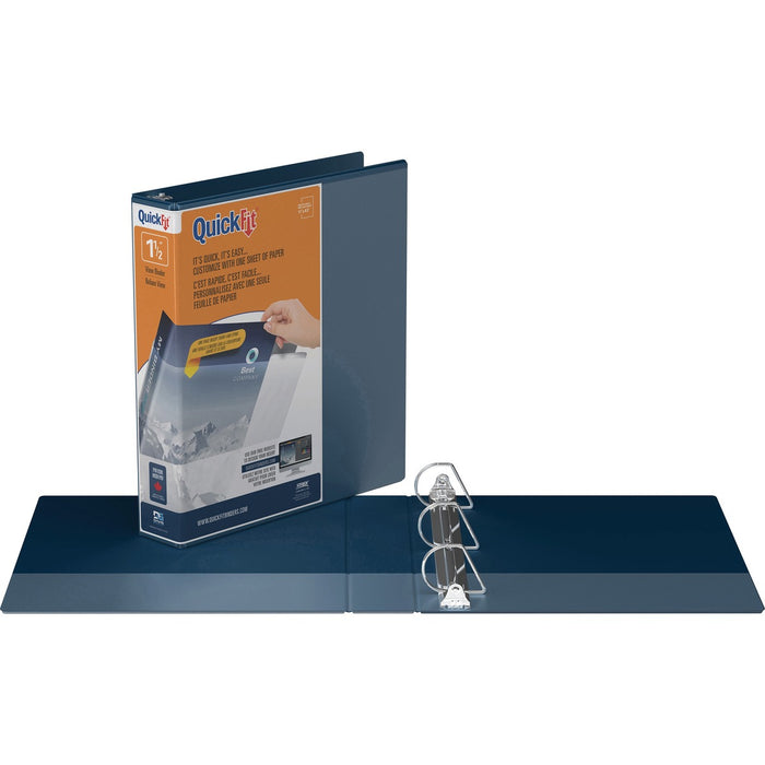 QuickFit Ring Binder - 1 1/2" (38.10 mm) Binder Capacity - Letter - 8 1/2" (215.90 mm) x 11" (279.40 mm) Sheet Size - Fastener(s): D-Ring - Pocket(s): 2, Front, Spine - Polypropylene - Navy - Recycled - PVC-free, Ink-transfer Resistant