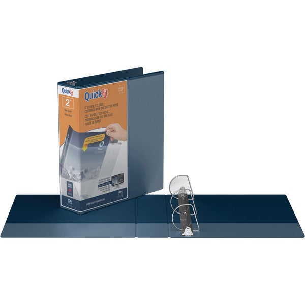 QuickFit Ring Binder - 2" (50.80 mm) Binder Capacity - Letter - 8 1/2" (215.90 mm) x 11" (279.40 mm) Sheet Size - Fastener: D-Ring - Pocket: 2, Front, Spine - Polypropylene - Navy - Recycled - PVC-free, Ink-transfer Resistant