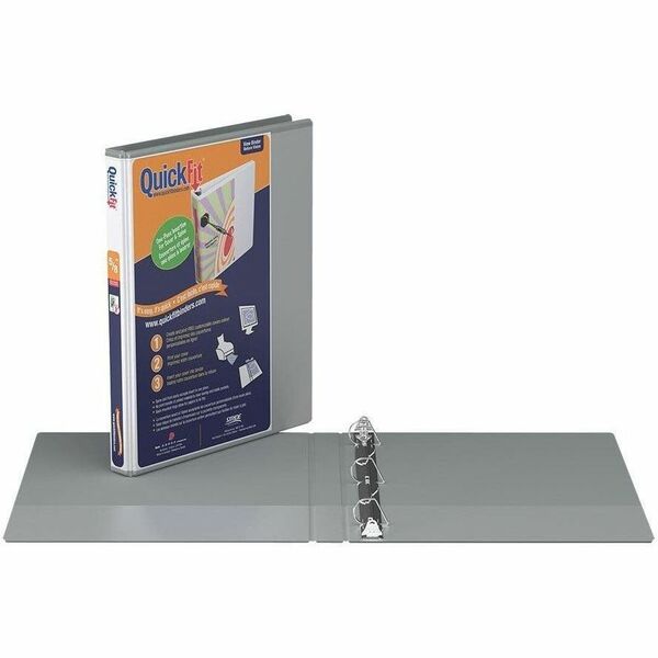 QuickFit Ring Binder - 5/8" (15.88 mm) Binder Capacity - Letter - 8 1/2" (215.90 mm) x 11" (279.40 mm) Sheet Size - 0.63" (15.88 mm) Ring - Fastener: D-Ring - Pocket: 2, Inside Front & Back - Polypropylene - Gray - Recycled - PVC-free, Ink-transfer Resist
