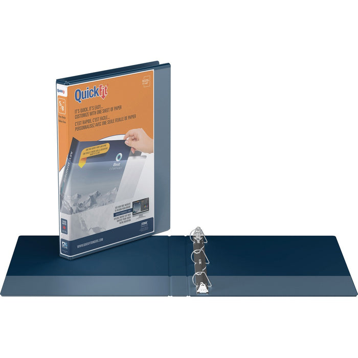 QuickFit Ring Binder - 5/8" (15.88 mm) Binder Capacity - Letter - 8 1/2" (215.90 mm) x 11" (279.40 mm) Sheet Size - Fastener(s): D-Ring - Pocket(s): 2, Front, Spine - Polypropylene - Navy - Recycled - PVC-free, Ink-transfer Resistant