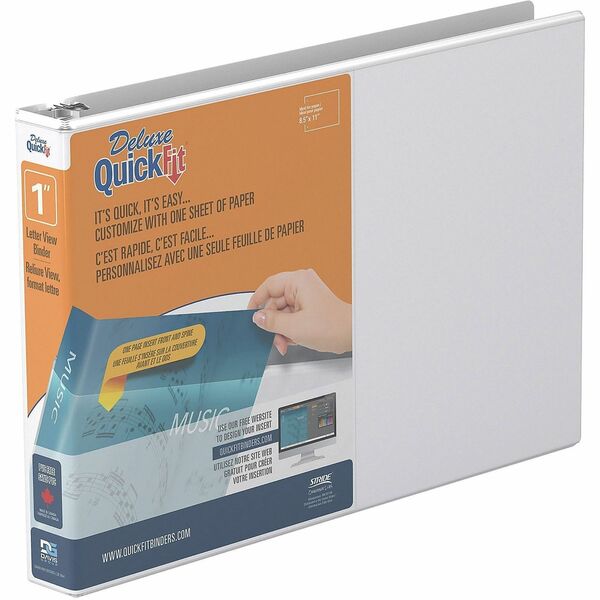 QuickFit Ring Binder - 1" (25.40 mm) Binder Capacity - Letter - 8 1/2" (215.90 mm) x 11" (279.40 mm) Sheet Size - 200 Sheet Capacity - 3 Ring - Fastener: Round Ring - Pocket: 2, Internal - Polypropylene - White - Recycled - PVC-free, Ink-transfer Resistan