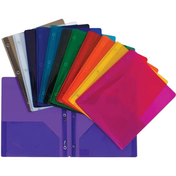 GEO Letter Portfolio - 8 1/2" x 11" - 50 Sheet Capacity - 3 x Prong Fastener(s) - 2 Pocket(s) - Plastic - Transparent Assorted