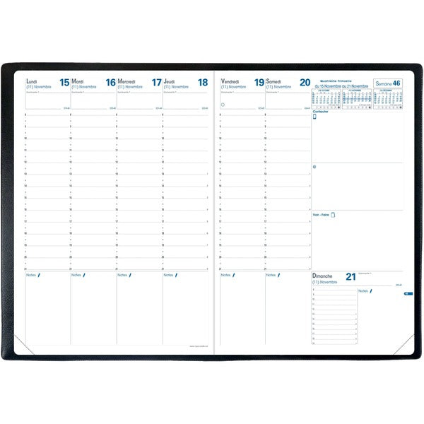 Quo Vadis Prenote Weekly Planner Refill, 11-3/4" x 8-1/4" , French - Weekly - 12 Month - December 2025 to December 2026 - 8:00 AM to 9:00 PM - Half-hourly - 1 Week Double Page Layout - 8 1/4" (209.55 mm) x 11 3/4" (298.45 mm) Sheet Size - White Sheet - Se