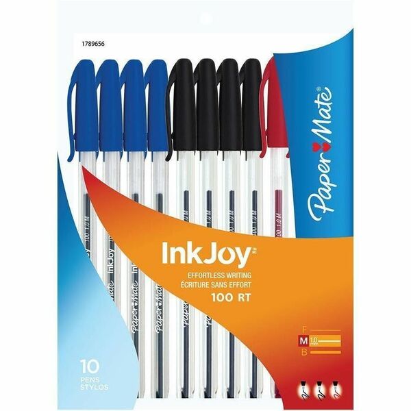 Paper Mate InkJoy 100 Ballpoint Pen - 1 mm (0.04") Pen Point - Assorted Ink - Translucent Barrel - 10 / Pack