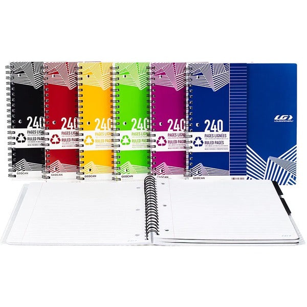 Louis Garneau Spiral Notebook 240 Pages - 24 Sheets - 240 Pages - Spiral - Interlined - 9.06" (230 mm) x 7.09" (180 mm) - Plastic Cover - Recycled - 3 / Pack