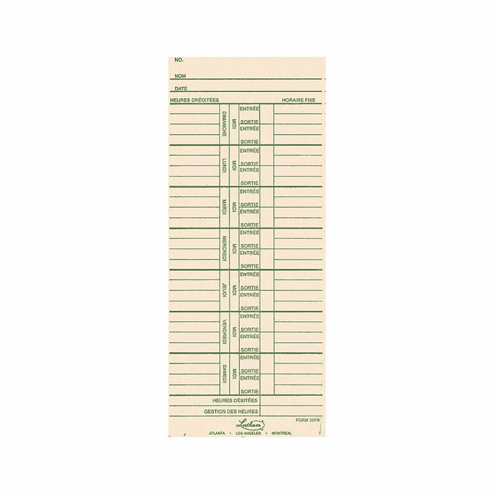 Time Card - French - 1000 Sheet(s) - 1000 / Pack