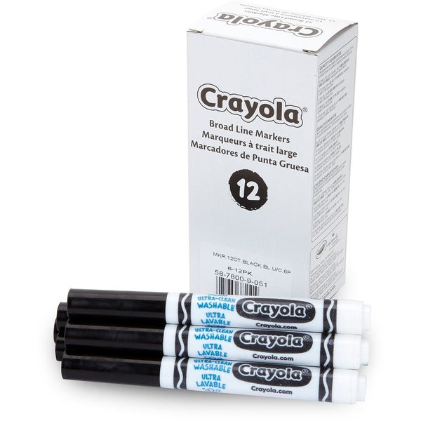 Crayola Marker - Wide Marker Point - Washable - Black Ink - 12 / Pack