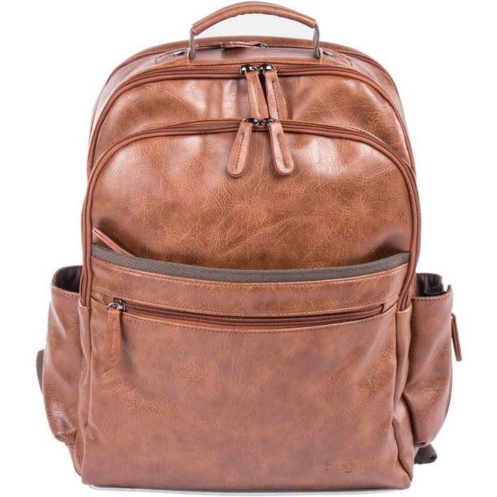 bugatti Valentino Carrying Case (Backpack) for 15" to 15.6" Bottle, Notebook - Cognac - Vegan Leather, Synthetic Leather, Faux Leather Body - Shoulder Strap, Trolley Strap, Handle - 16.25" (412.75 mm) Height x 12.50" (317.50 mm) Width x 5" (127 mm) Depth
