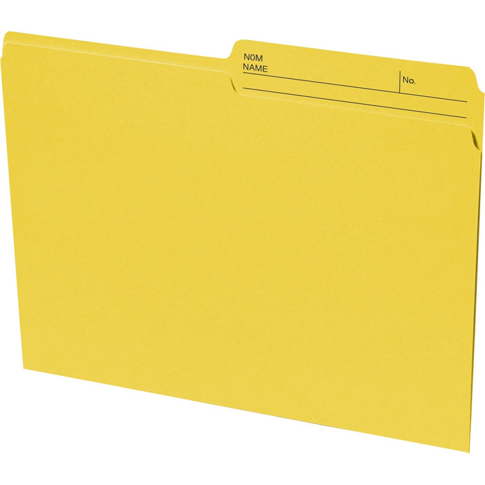 Continental 1/2 Tab Cut Letter Recycled Top Tab File Folder - 8 1/2" (215.90 mm) x 11" (279.40 mm) - 10.5 pt. (3.70 mm) - Yellow - Acid Resistant, Eco-friendly, Reversible, Fade Resistant - 100% Recycled - 100 / Box