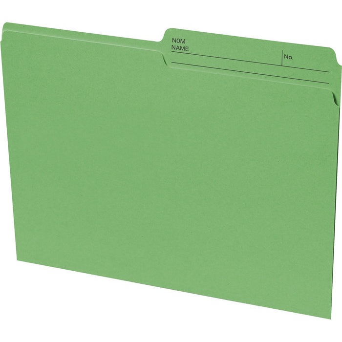Continental 1/2 Tab Cut Letter Recycled Top Tab File Folder - 8 1/2" (215.90 mm) x 11" (279.40 mm) - 10.5 pt. (3.70 mm) - Bright Green - Acid Resistant, Eco-friendly, Reversible, Fade Resistant - 100% Recycled - 100 / Box