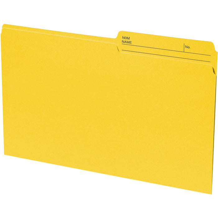 Continental 1/2 Tab Cut Legal Recycled Top Tab File Folder - 8 1/2" (215.90 mm) x 14" (355.60 mm) - 10.5 pt. (3.70 mm) - Yellow - Reversible, Fade Resistant, Acid-free - 100% Fiber Recycled - 100 / Box